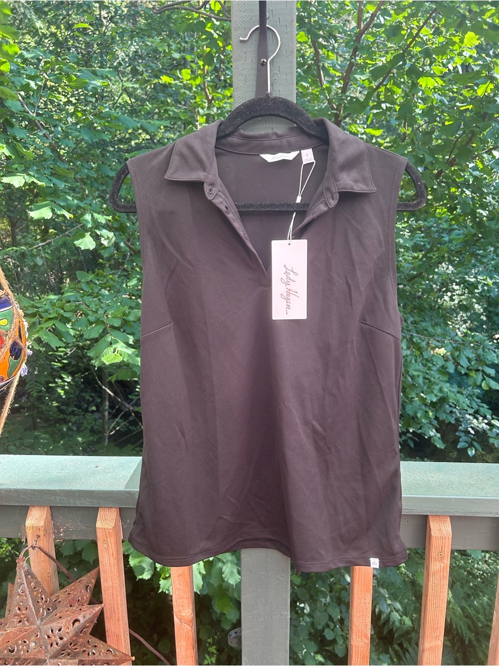 Lady Hagen Sleeveless Polo Tank Top in Black